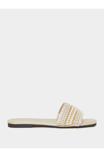 Take Two By Styli Embellished Pearl Flat Sandals