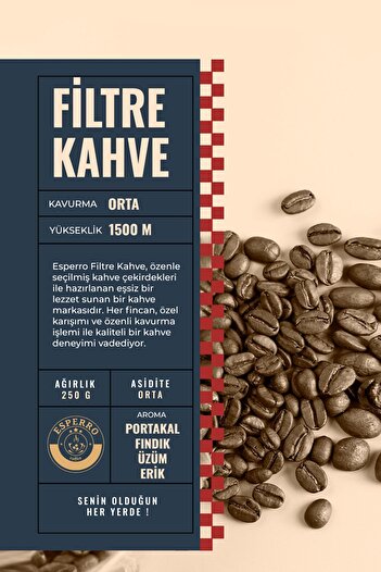 Esperro Öğütülmüş Orta Kavrulmuş Premium Filtre Kahve 250 gr