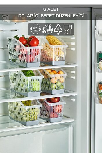 HOMENIVA Luxury Maxi 6 Piece Refrigerator Organizer, In-Cabinet Basket Organizer