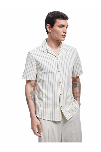 Koton Short Sleeve Regular Fit Turn-Down Collar Cotton Striped Shirt
