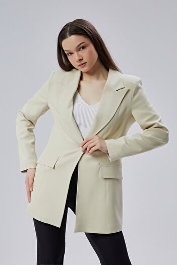 Bolivente Beige Double Breasted Long Blazer Jacket