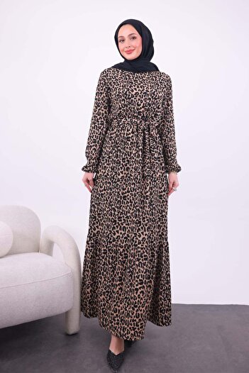 benguen Φόρεμα Hijab με σχέδιο Leopard Μοντέλο No: 4858