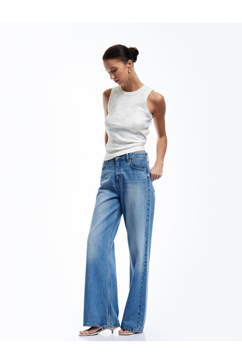 Koton Βαμβακερό αμάνικο Slim Fit Μεταλλικό εμπριμέ λαιμόκοψη