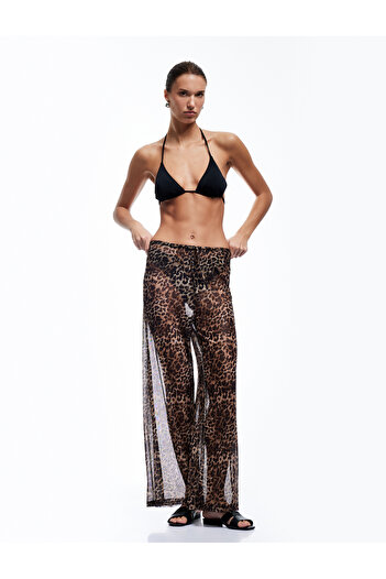 Koton Transparent Tulle Wide Leg Leopard Patterned Pareo Trousers