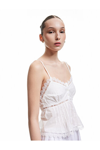 Koton Lace Detailed V-Neck Buttoned Strap Blouse