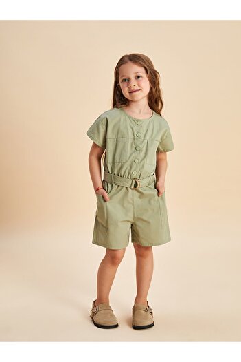 LC Waikiki Lcw Kids Green Crew Neck Basic Girl's Jumpsuit