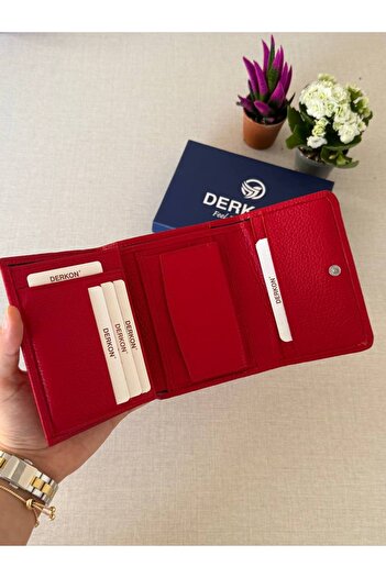 DERKON Mini Bozuk Para Bölmeli Kırmızı Cüzdan