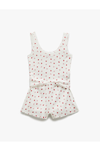 Koton Cotton U-Neck Sleeveless Strawberry Printed Pajama Set with Shorts