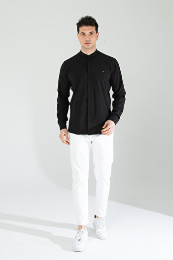 Artı1 Slim Fit Long Sleeve Double Face Fabric Mandarin Collar Cotton Easy Iron Men's Shirt