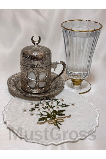 Mustgross Cocktail Coffee Presentation Napkin, Coffee Side Presentation Holder Embroidered Coffee Side 6 Pieces Fabric Presentation Napkin