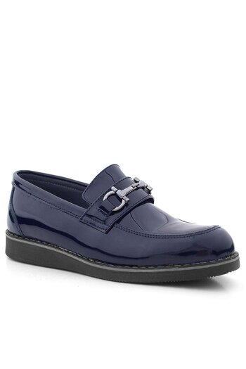 Rakerplus Genuine Leather Navy Blue Patent Leather Buckle Loafer Children's Classic Shoes