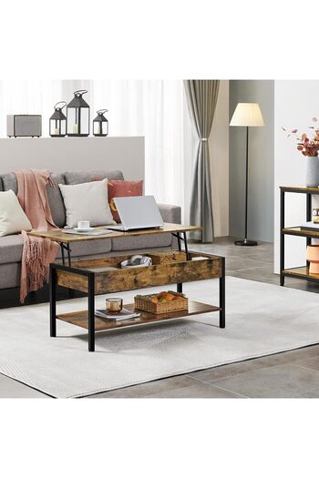 Generic Coffee Table with Height-Adjustable Plate, Living Room Table with Metal Frame 105x50x63cm