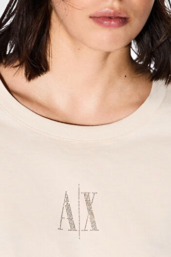 Armani Exchange Γυναικείο μπλουζάκι από 100% βαμβάκι με κοντό μανίκι μπεζ XW 000830   AF10356-U1092