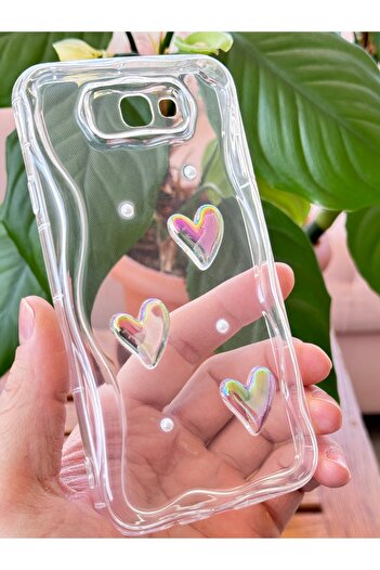 Fibaks Samsung Galaxy J7 Prime Case 3D Heart Pearl Design Patterned Camera Protection Transparent Silicone Cover