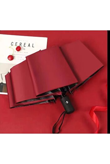 Choice Burgundy Automatic Rain & Sun Umbrella Black Coating Parasol Anti-UV 3 Folding Wind Resistant Auto L