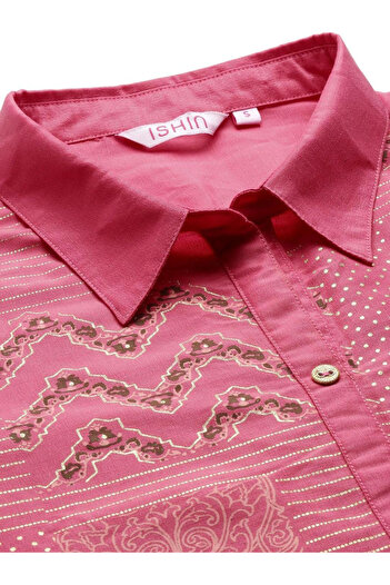 Ishin By Styli Printed Collared A-Line Kurta and Pants Sets