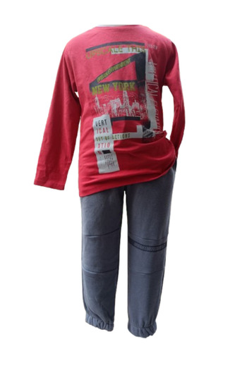 Çikoby Boy's Double Suit Printed Red-Grey