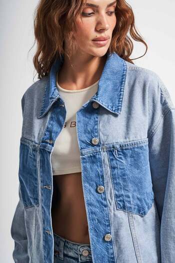 its basic Τζιν Χρώμα Διπλό Χρώμα Oversize Γυναικείο Τζιν Μπουφάν