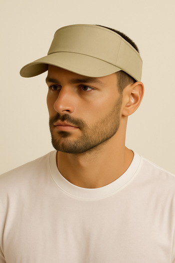 CosmoOutlet Uv Protection Beige Men's Visor Hat with Openable Top and Adjustable Tennis Visor at Back