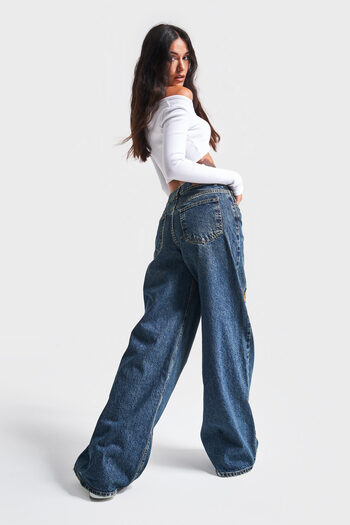its basic Kadın T.Kot Rengi Nakışlı Tasarım Palazzo Fit Denim