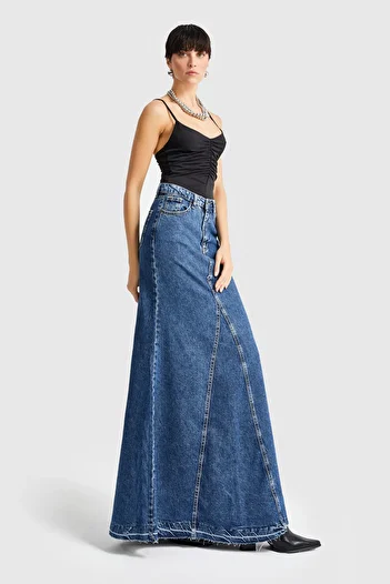 its basic Women's Blue Color Maxi Length Denim Skirt