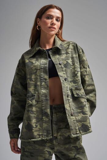 its basic Color Oversize Women's Jacket - Camouflage Design