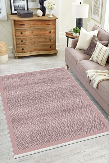 VOPTEKS Pembe yolluk Makinede Yıkanabilir Halı Kaymaz Taban Halı