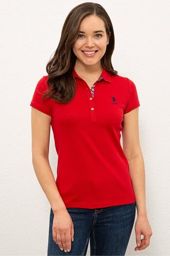 U.S. Polo Assn. Women's Red Basic Polo Collar T-Shirt