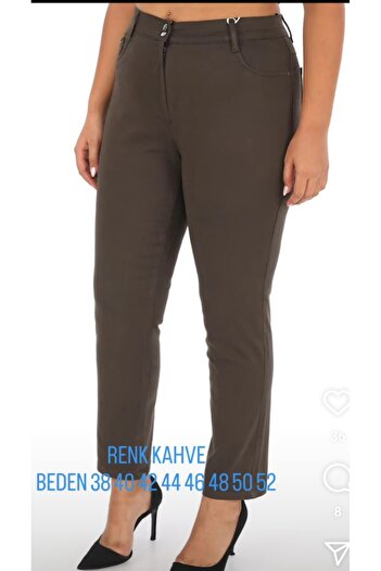AKŞEN GİYİM Plus Size Women's High Waist Recovery Cotton Linen Lycra Pipe Leg Pants