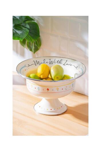 ACAR Xap-07711 Made with Love Enamel Footed Fruit Bowl
