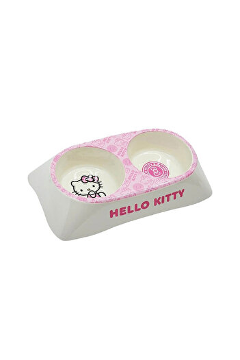 Hello Kitty Double Melamine Food And Water Bowl - 16l X 27w X 5.5h Cm - Pink Pack Of 2