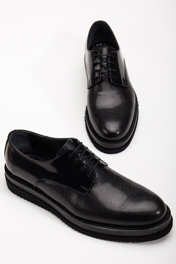 Dilimler Ayakkabı Men's Classic Shoes - Black Patent Leather - Thick Sole - Tied