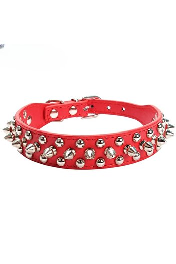 Choice XS Red Adjustable Leather Pet Dog collar Neck Strap Supplies PU Leather Punk Rivet Spiked Dog Collar