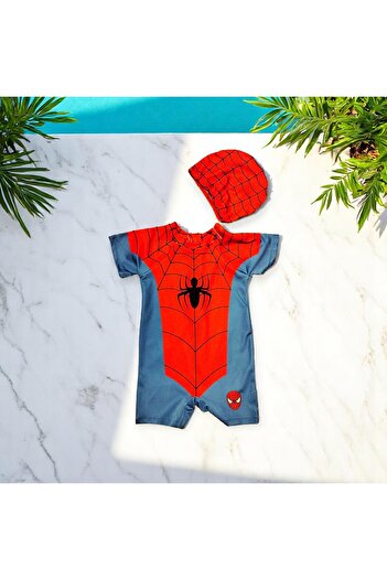MİLAYS LİFE HOME COLLECTİON Milays Bonneted Swimsuit Boy Spiderman
