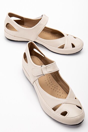 Dilimler Ayakkabı Women's Daily Orthopedic Shoes Beige Large Size Cage Model Banded