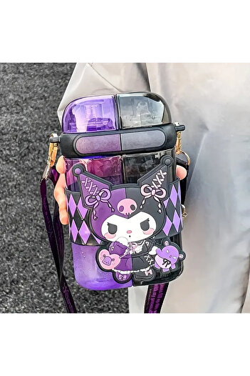ada çanta kırtasiye Plastic 640ml Children's Water Bottle with Kuromi Figure, Two Compartment Cover