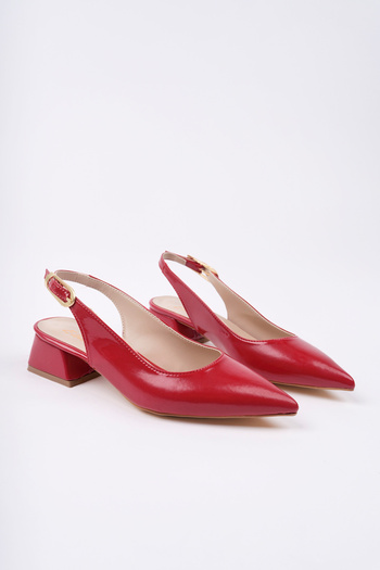 meyra'nın ayakkabıları Women's Red Patent Leather Stylish Buckle Short Heeled Shoes