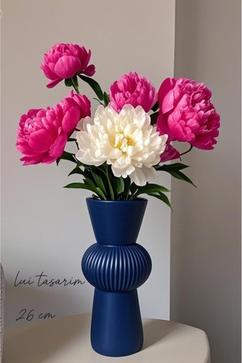 Lui Tasarım Long Dark Blue Bohemian Large Size Ceramic Nordic Style Stylish Simple Nordic Style Vase Ceramic 26 cm