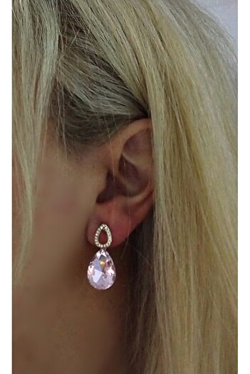 mos&more Pink Stone Drop Gold Women's Earrings