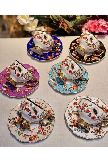 Onedekor Set of 6 Porcelain Flora Gold Mix Coffee Cups