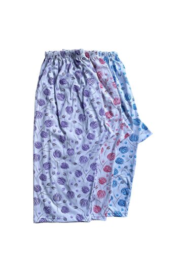 urumbay 3-Piece Large Size Mesh Women's Combed Cotton Below the Knee Patterned Capri