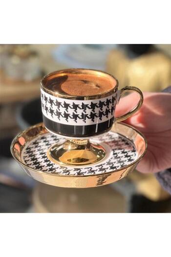 Onedekor Set of 6 Porcelain Luxury Colorful Houndstooth Coffee Cups