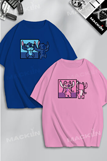 darkopia Unisex Γυναικεία Ανδρικά T-shirt με στάμπα Angel και Stitch σε σχέδιο για ζευγάρια Oversize 2 τεμάχια