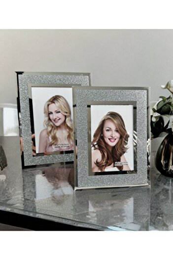 PEKİBU Set of 2 Silver Glitter Mirrored Frames