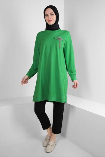 Alvina Crew Neck Stone Detailed Tracksuit Tunic - 43884