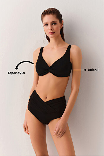 SUWEN Twisted Front Underwire Gathering Bikini Top