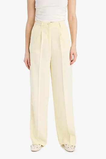 DeFacto Wide Leg Crepe Fabric Palazzo Pants with Pockets High Waist Long Length Wide Leg F0083Ax25Sm