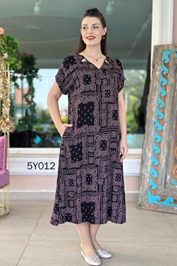 İnce Topuk Viscose Dress with Ring Collar 5Y012