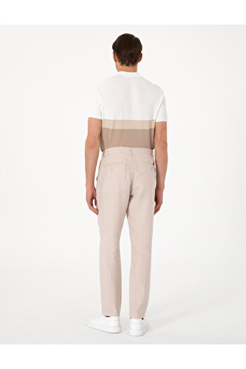 Pierre Cardin Bej Carrot Fit %100 Keten Beli Lastikli İpli Kanvas Pantolon 50301811-VR011