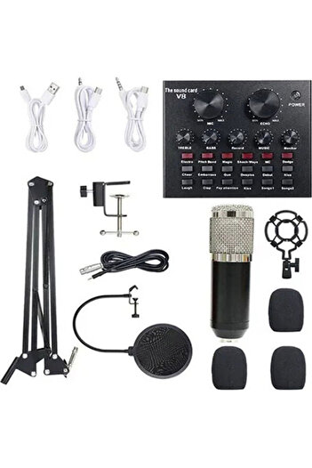 COOYA Microphone Set, 13-Piece Multifunctional Professional Live V8 Sound Card, PSM-Mic02-BM800